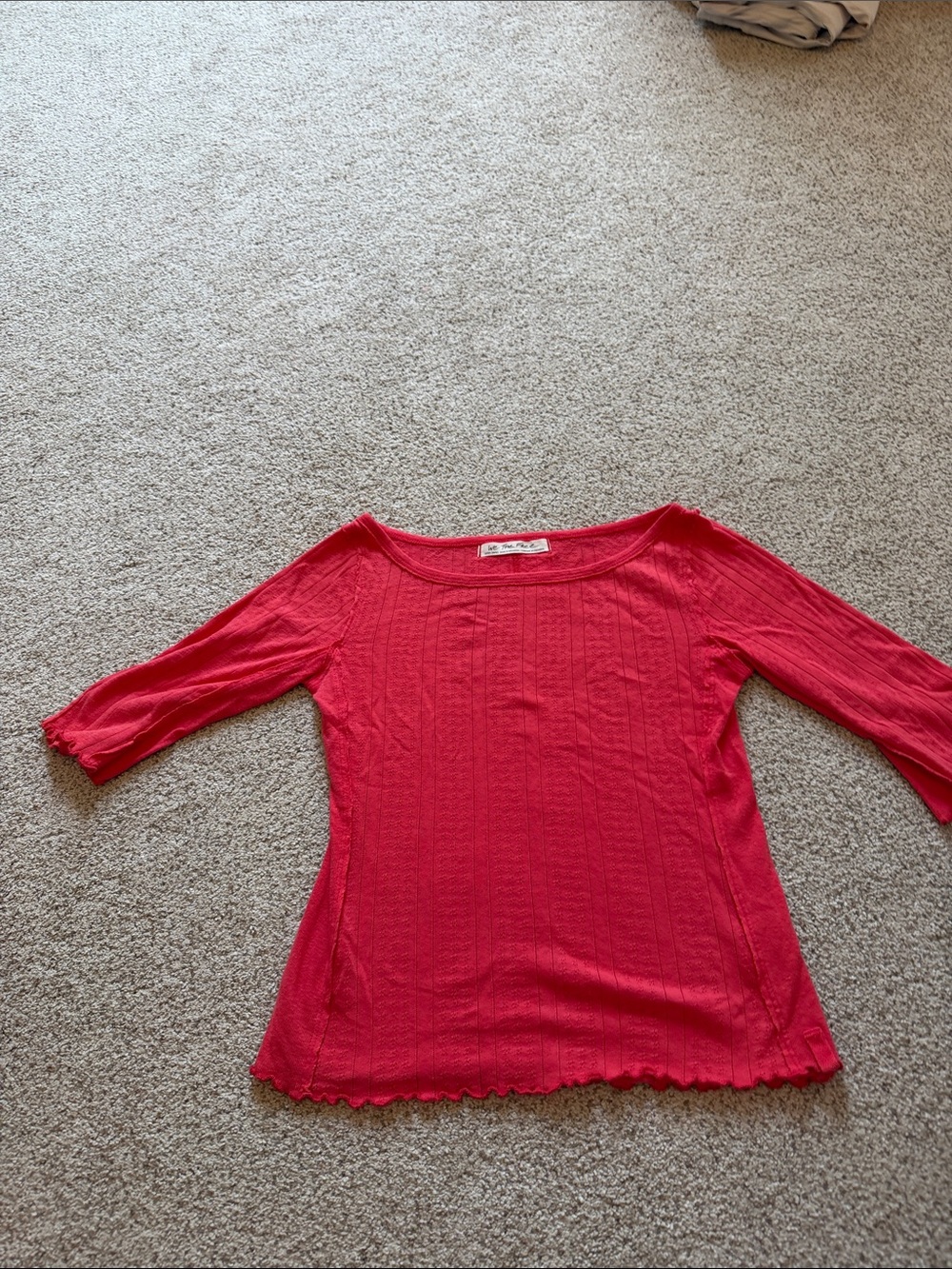 We The Free Bright Red Scoop Neck Ribbed Top